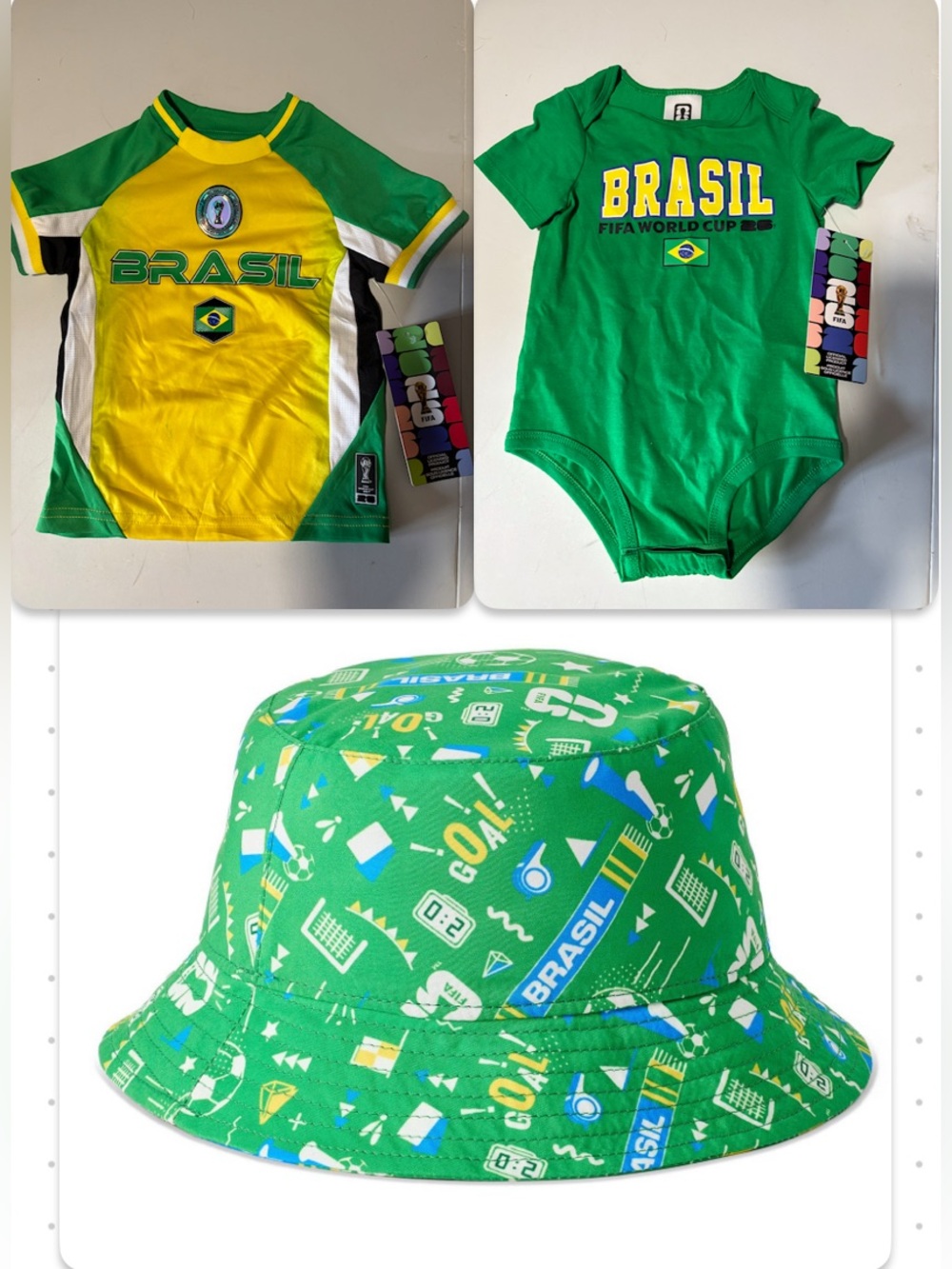 Brazil Toddler Bundle - Jersey, Onesie, Bucket Hat - New with Tags - Licensed